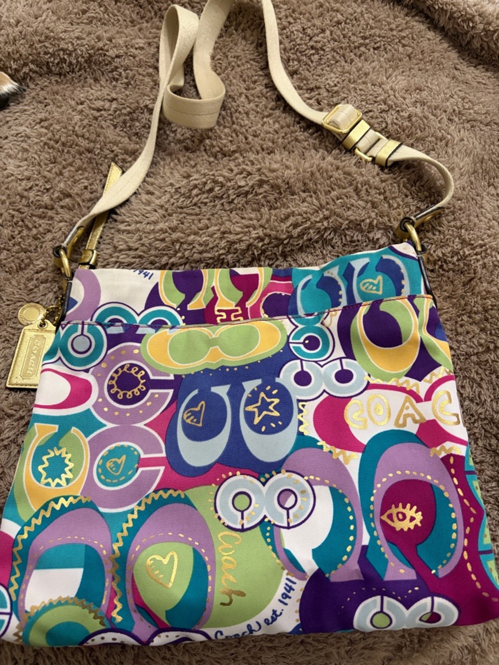 Coach Multicolor Purple Teal Yellow Crossbody Bag
